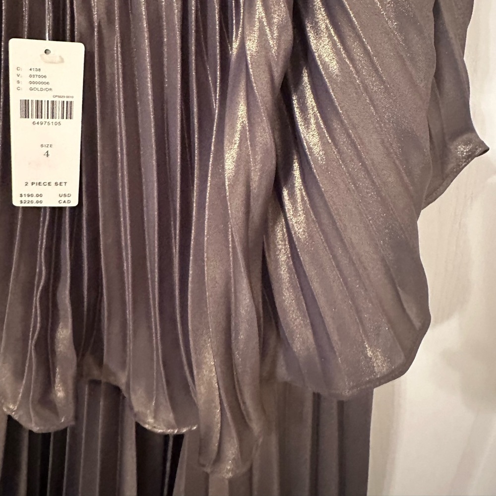 Pleated metallic olive colored skirt set - Picture 5 of 13